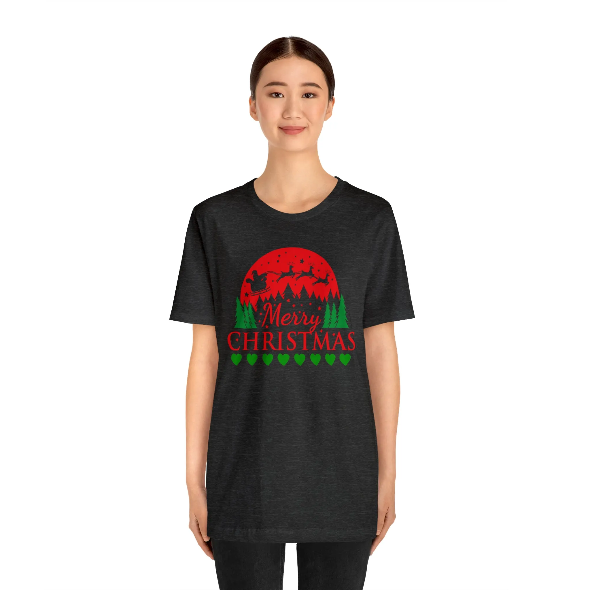 Merry Christmas Santa Sleigh T-Shirt | Festive XMas Tee |  Bella Canvas 3001 Unisex | Happy Holidays Short Sleeve T-Shirt
