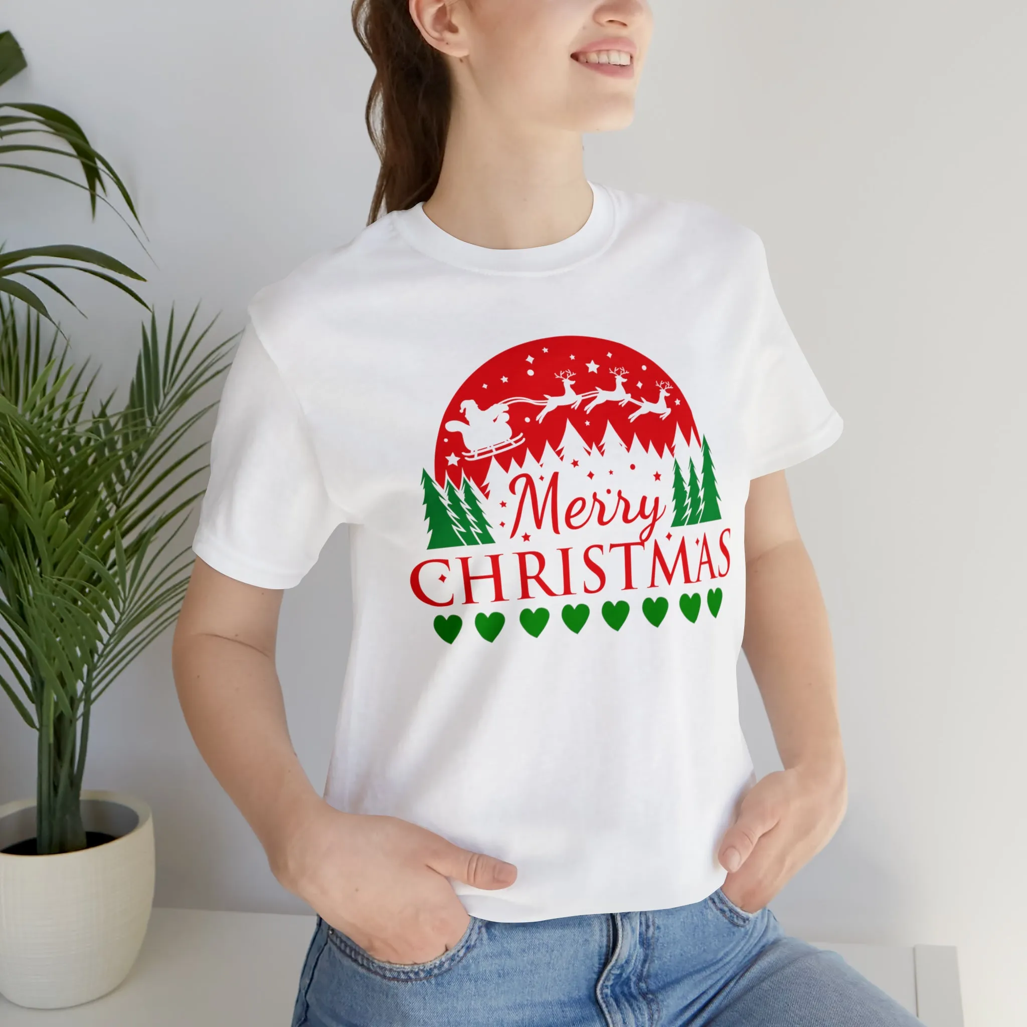 Merry Christmas Santa Sleigh T-Shirt | Festive XMas Tee |  Bella Canvas 3001 Unisex | Happy Holidays Short Sleeve T-Shirt