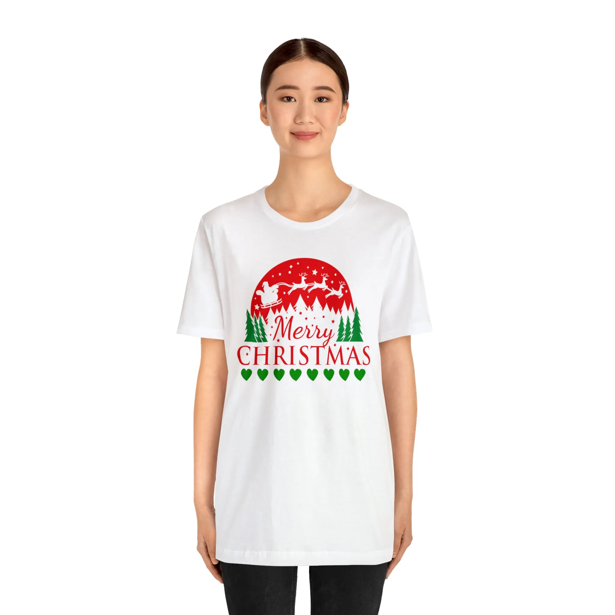 Merry Christmas Santa Sleigh T-Shirt | Festive XMas Tee |  Bella Canvas 3001 Unisex | Happy Holidays Short Sleeve T-Shirt