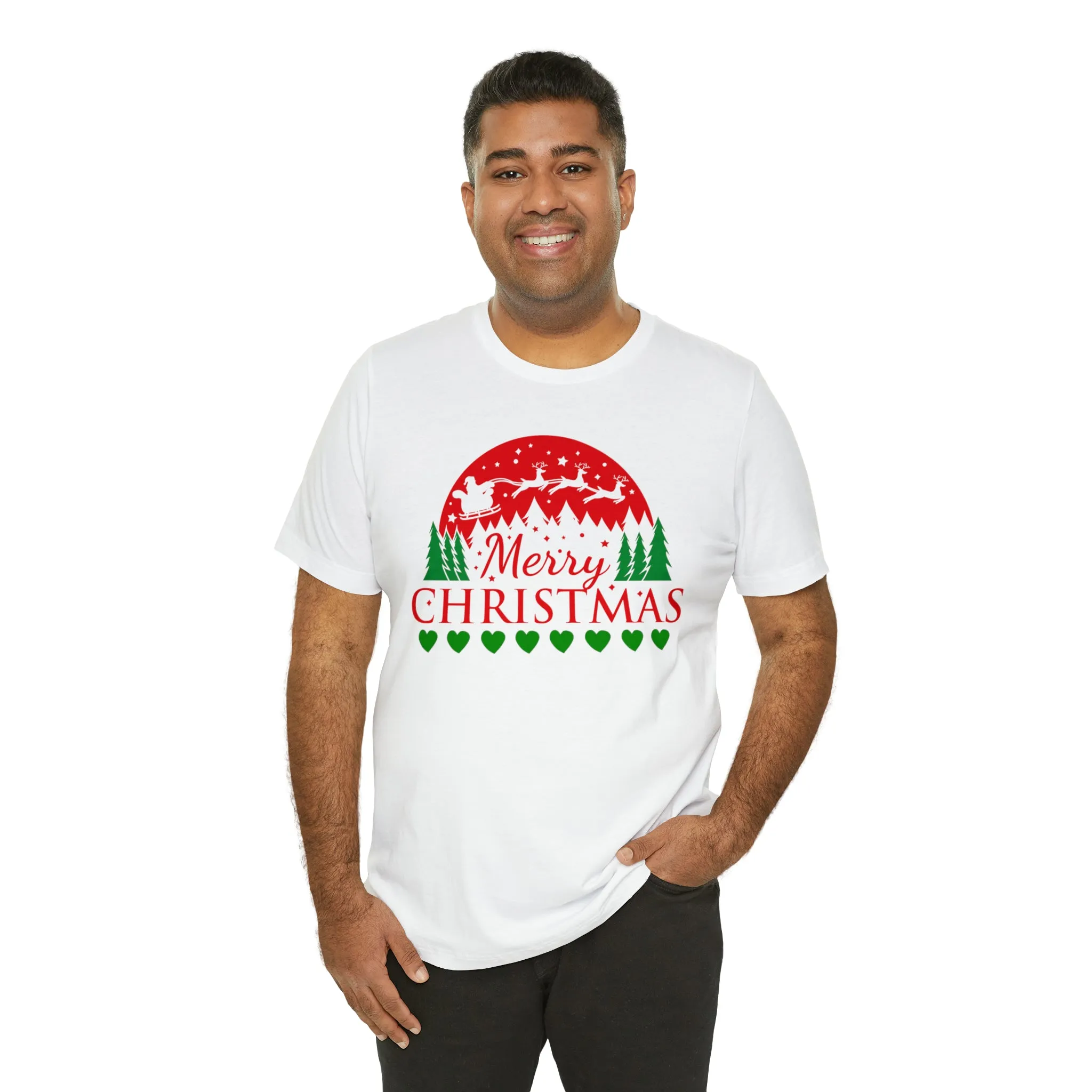 Merry Christmas Santa Sleigh T-Shirt | Festive XMas Tee |  Bella Canvas 3001 Unisex | Happy Holidays Short Sleeve T-Shirt