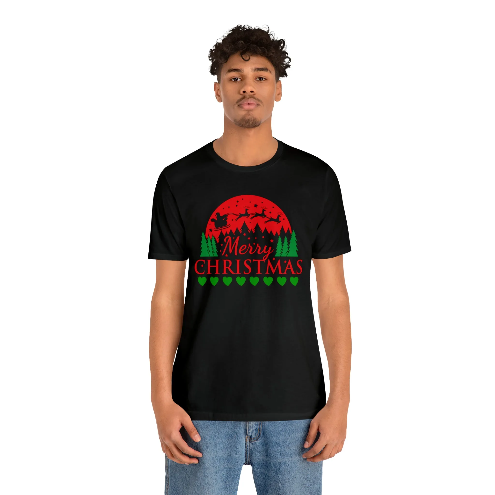 Merry Christmas Santa Sleigh T-Shirt | Festive XMas Tee |  Bella Canvas 3001 Unisex | Happy Holidays Short Sleeve T-Shirt