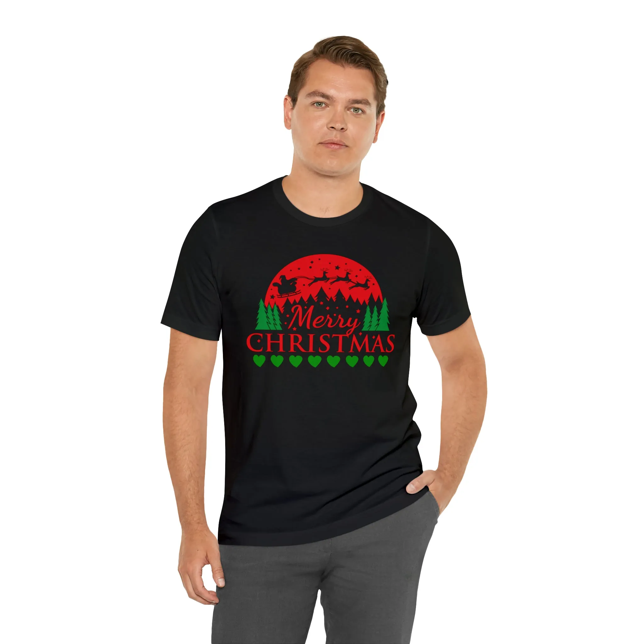Merry Christmas Santa Sleigh T-Shirt | Festive XMas Tee |  Bella Canvas 3001 Unisex | Happy Holidays Short Sleeve T-Shirt