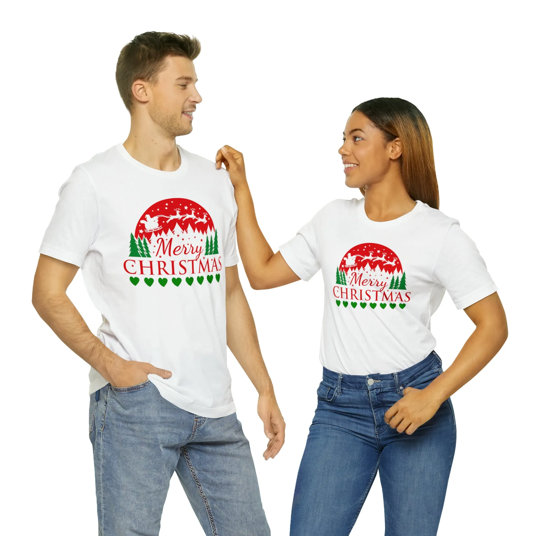 Merry Christmas Santa Sleigh T-Shirt | Festive XMas Tee |  Bella Canvas 3001 Unisex | Happy Holidays Short Sleeve T-Shirt