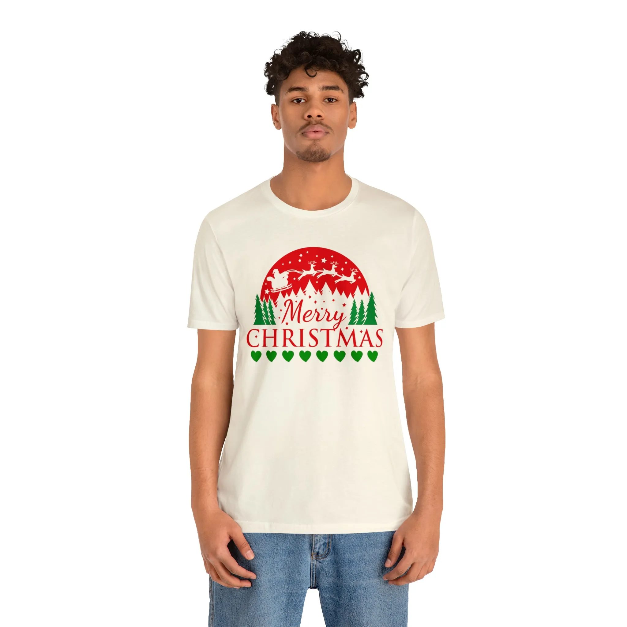 Merry Christmas Santa Sleigh T-Shirt | Festive XMas Tee |  Bella Canvas 3001 Unisex | Happy Holidays Short Sleeve T-Shirt