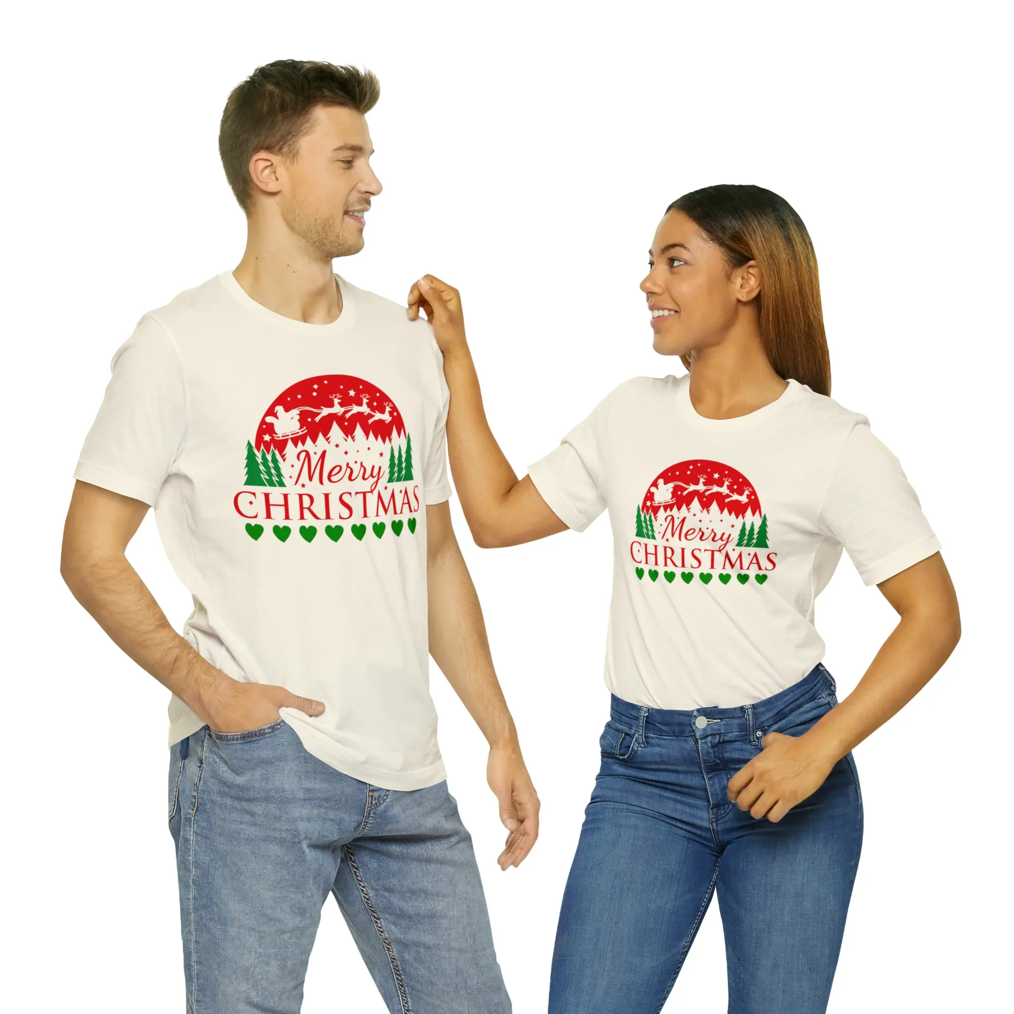 Merry Christmas Santa Sleigh T-Shirt | Festive XMas Tee |  Bella Canvas 3001 Unisex | Happy Holidays Short Sleeve T-Shirt