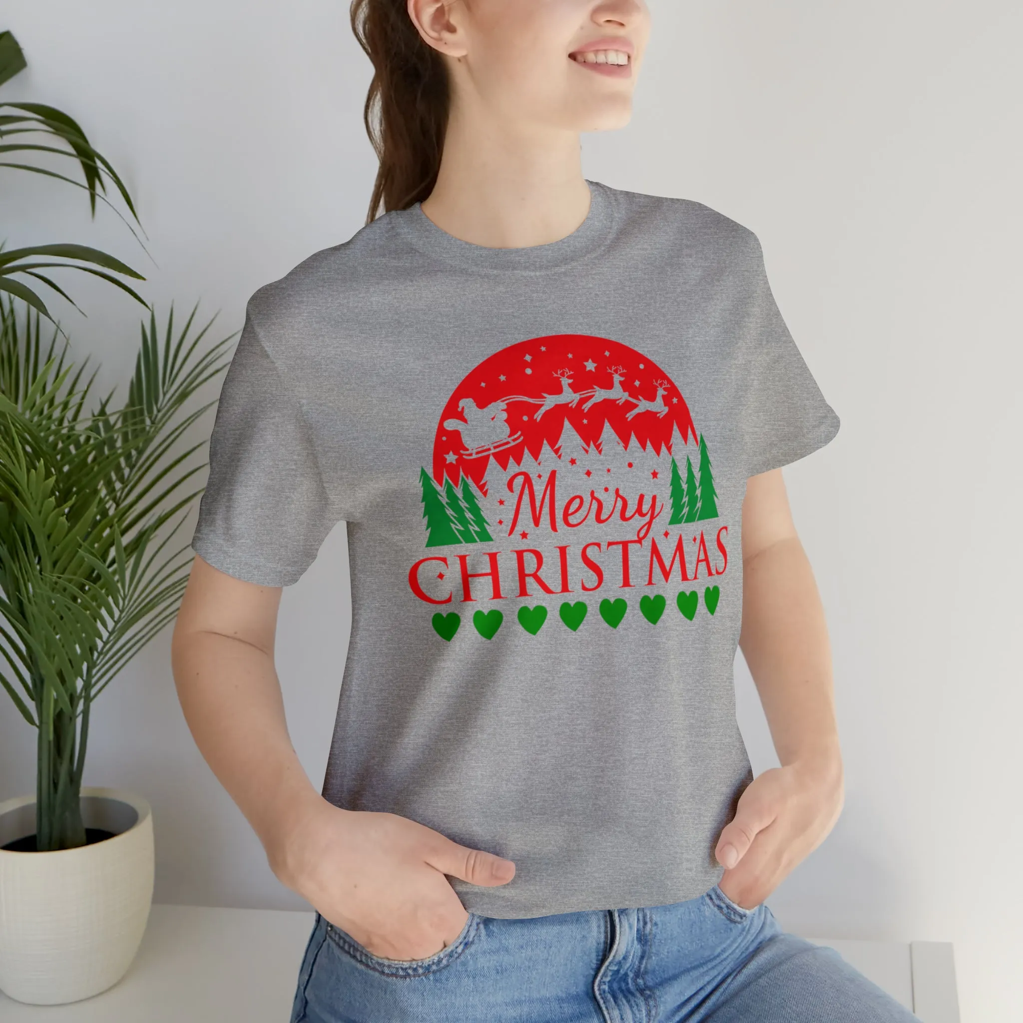 Merry Christmas Santa Sleigh T-Shirt | Festive XMas Tee |  Bella Canvas 3001 Unisex | Happy Holidays Short Sleeve T-Shirt