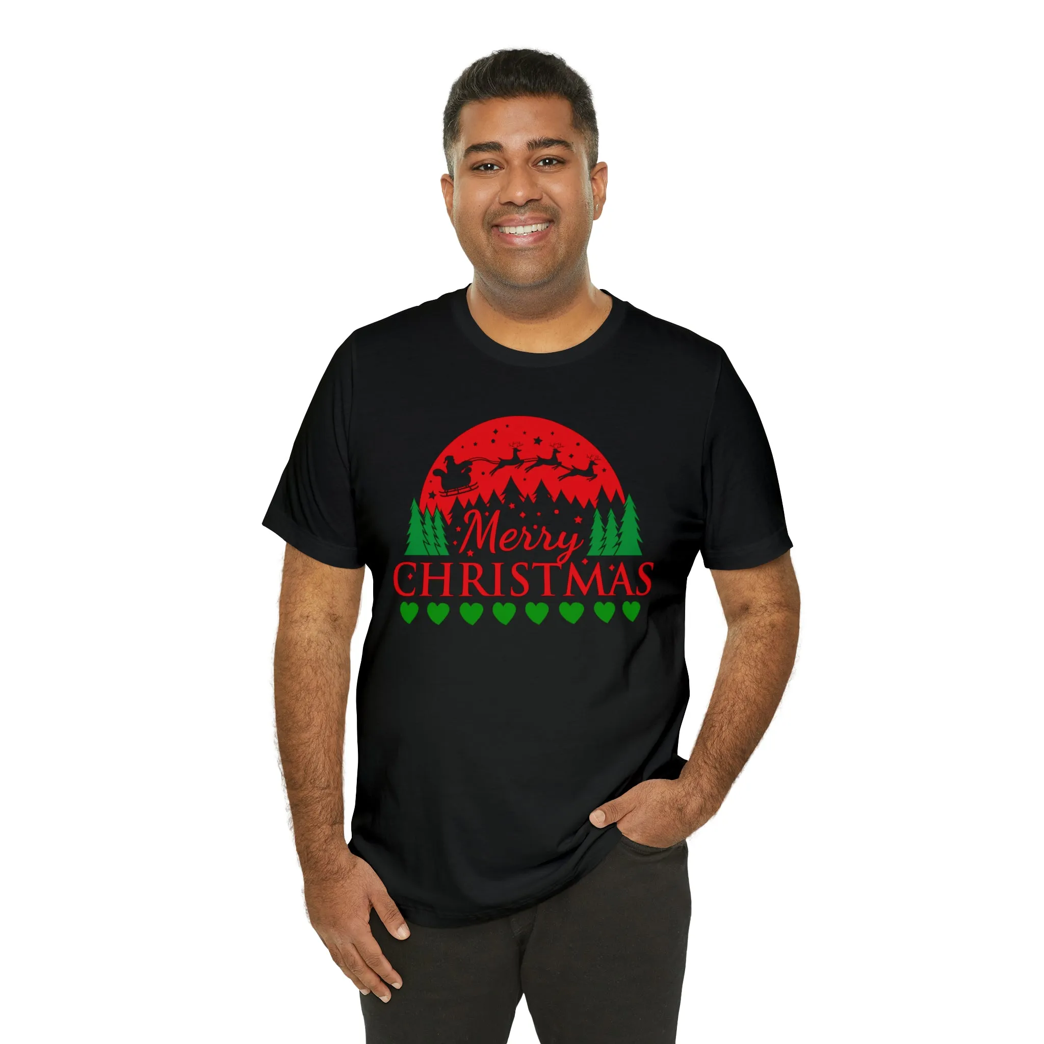 Merry Christmas Santa Sleigh T-Shirt | Festive XMas Tee |  Bella Canvas 3001 Unisex | Happy Holidays Short Sleeve T-Shirt