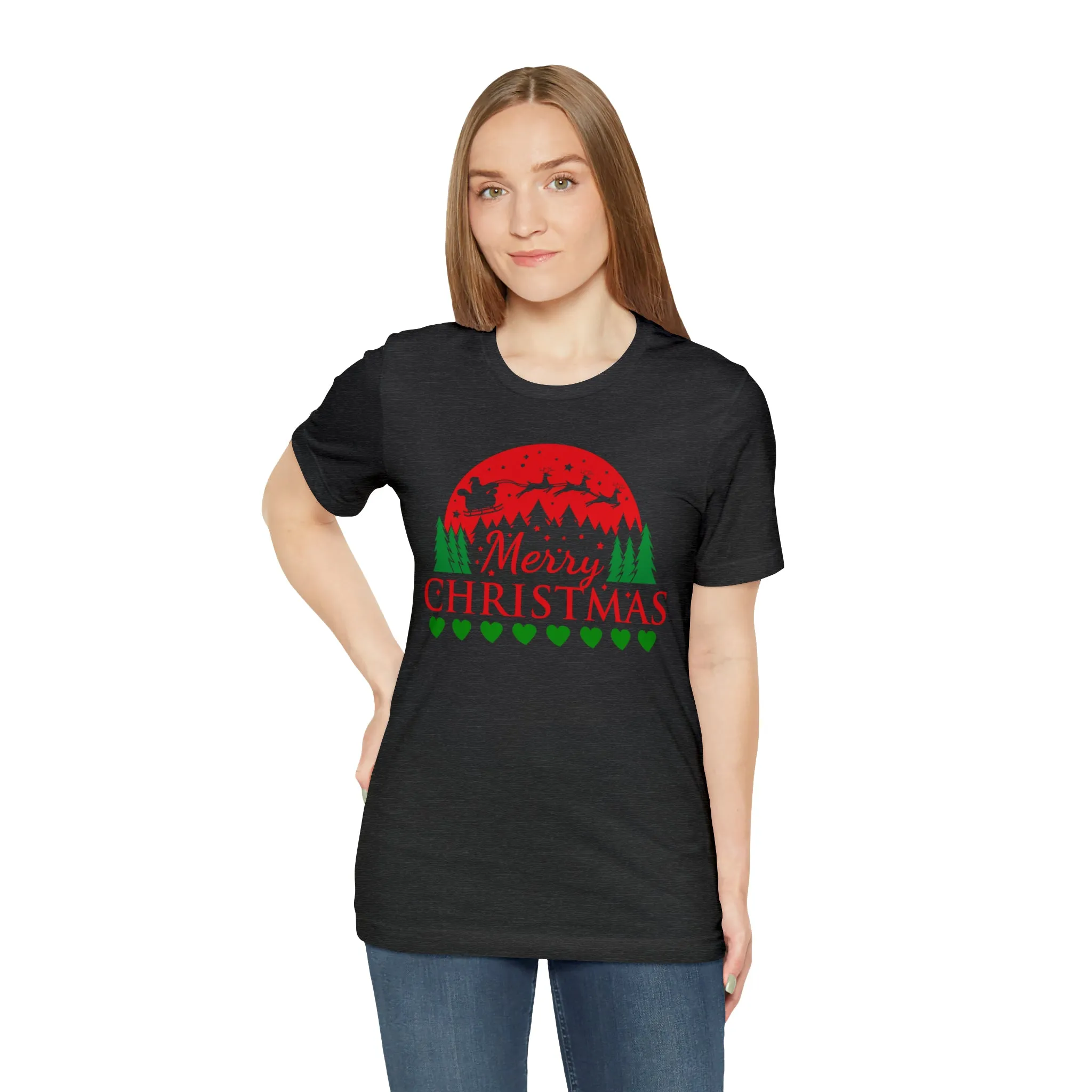 Merry Christmas Santa Sleigh T-Shirt | Festive XMas Tee |  Bella Canvas 3001 Unisex | Happy Holidays Short Sleeve T-Shirt