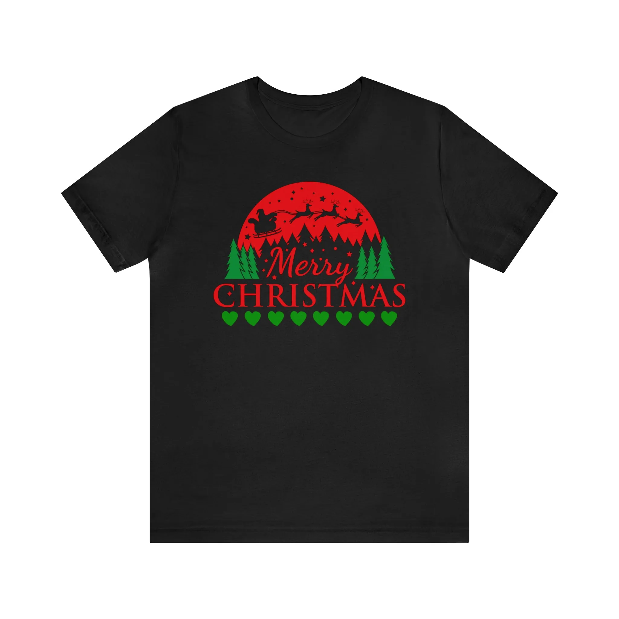 Merry Christmas Santa Sleigh T-Shirt | Festive XMas Tee |  Bella Canvas 3001 Unisex | Happy Holidays Short Sleeve T-Shirt