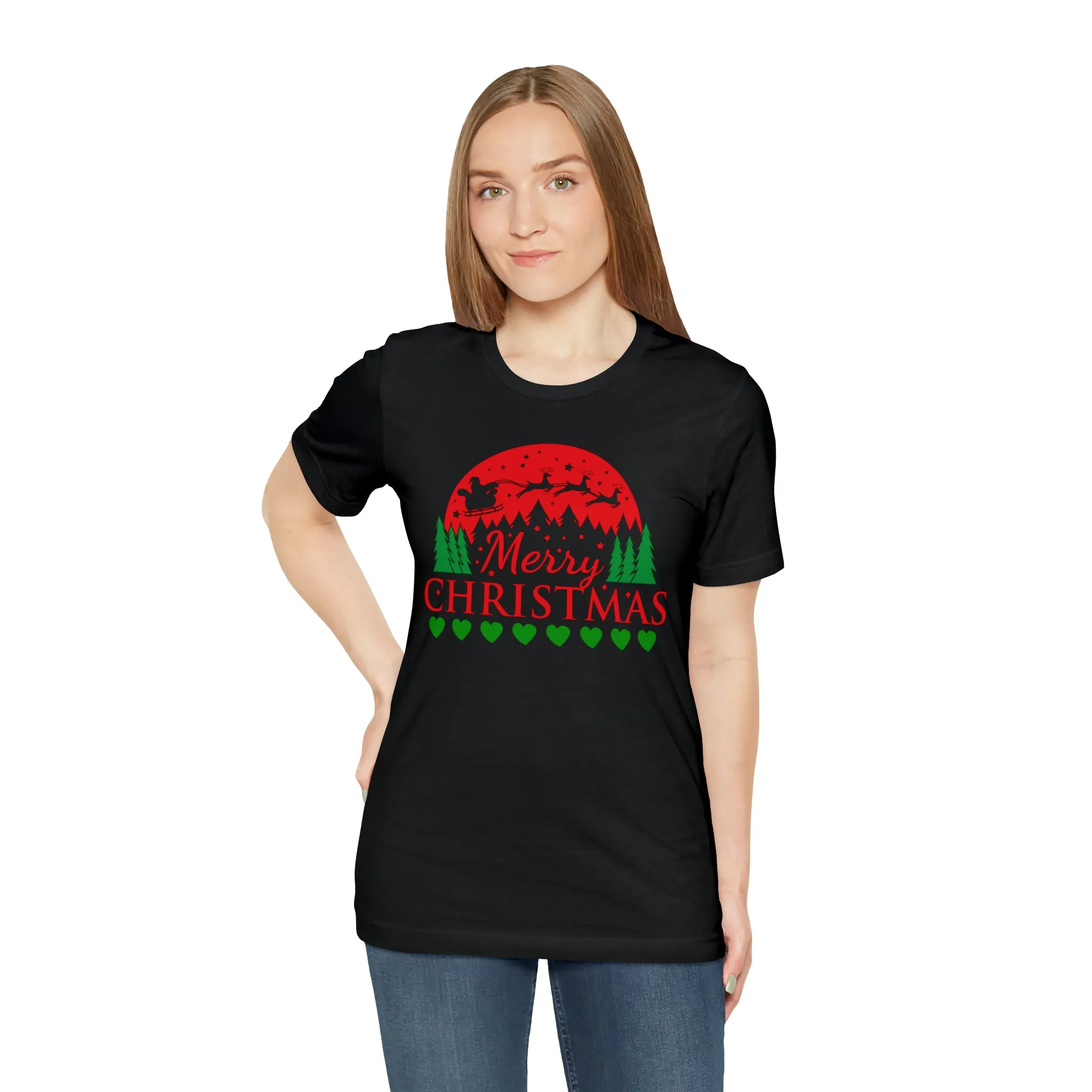 Merry Christmas Santa Sleigh T-Shirt | Festive XMas Tee |  Bella Canvas 3001 Unisex | Happy Holidays Short Sleeve T-Shirt