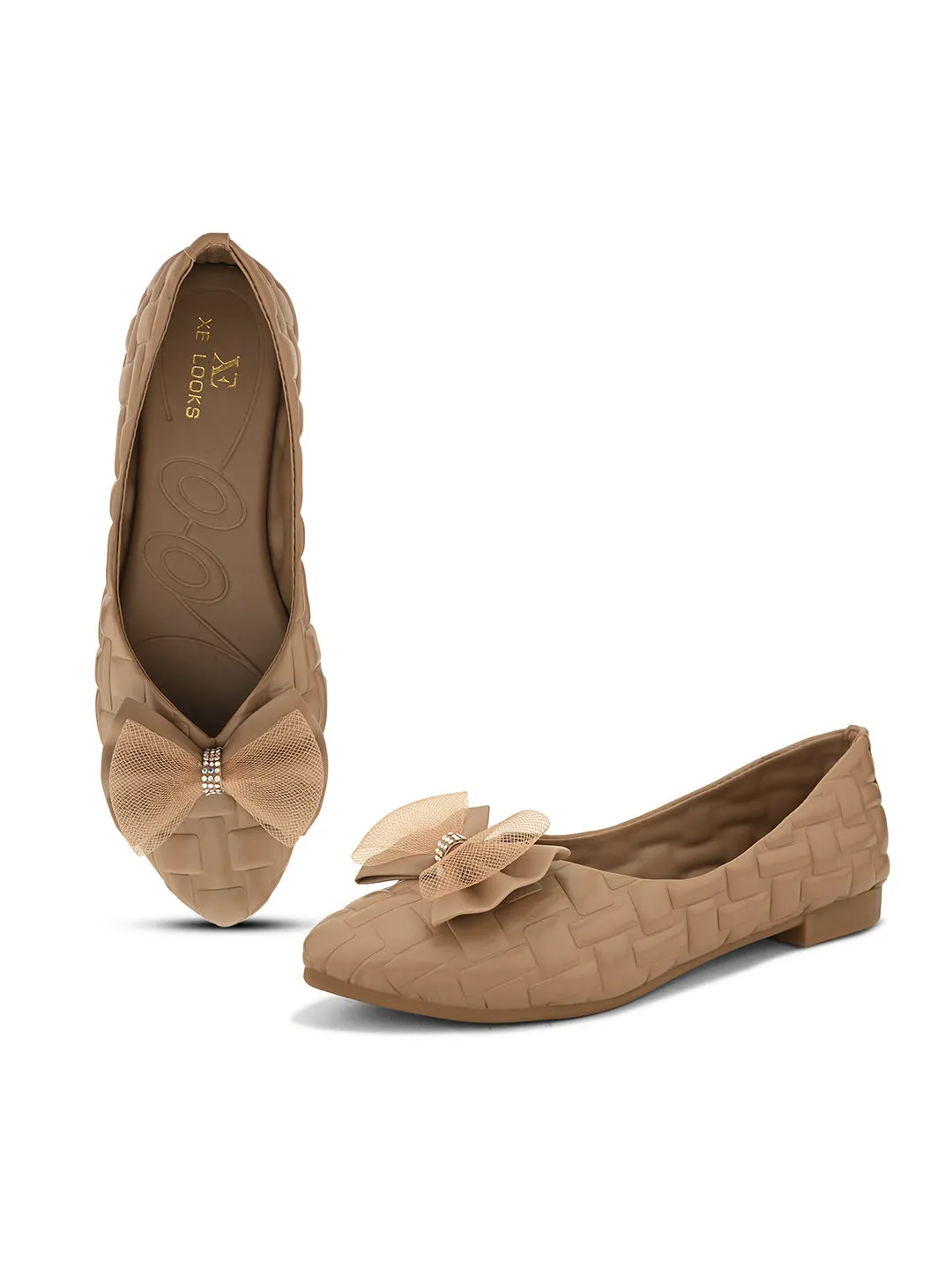 Mesh Bow with Elegant Design Textured Flats