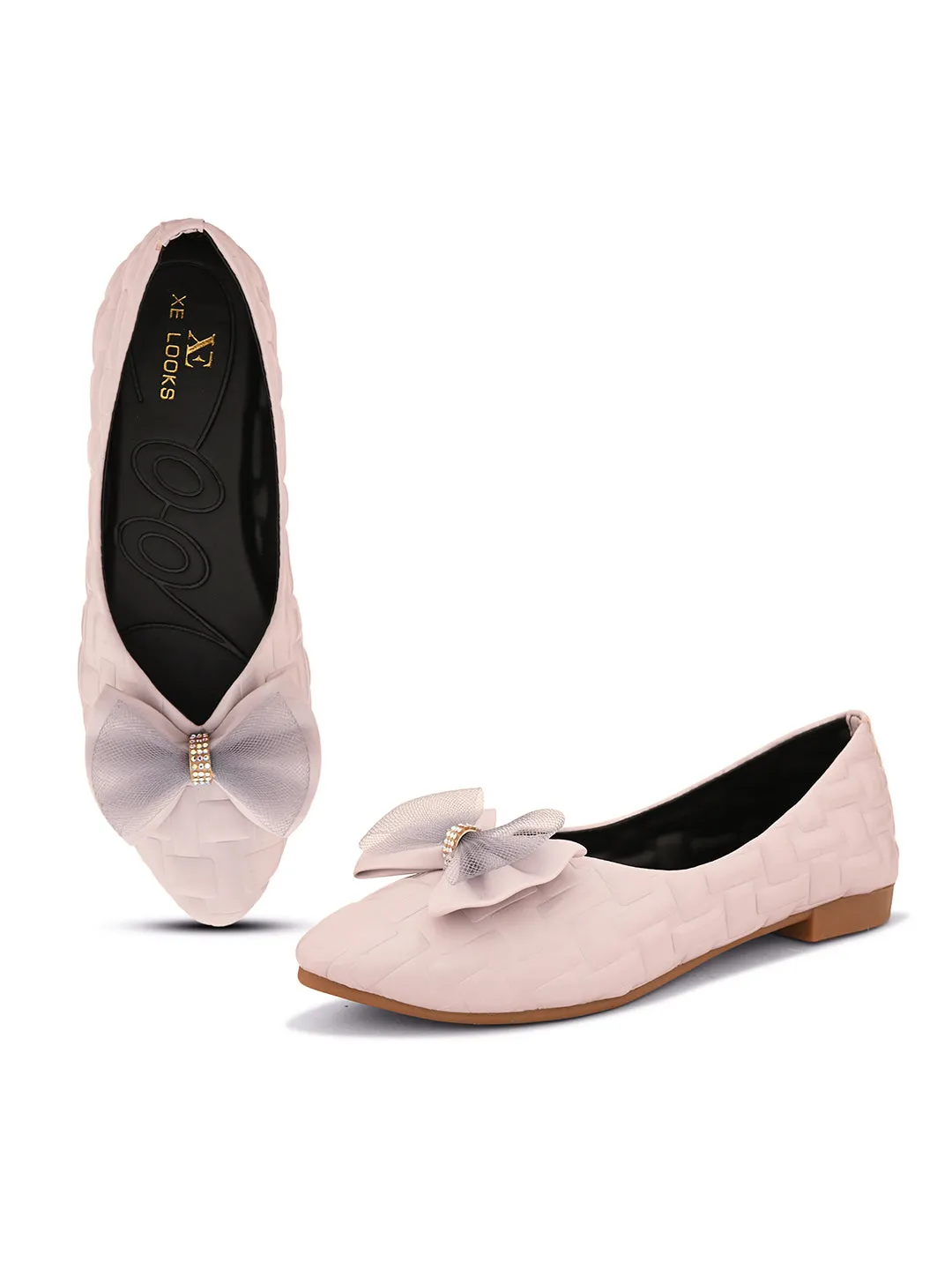Mesh Bow with Elegant Design Textured Flats