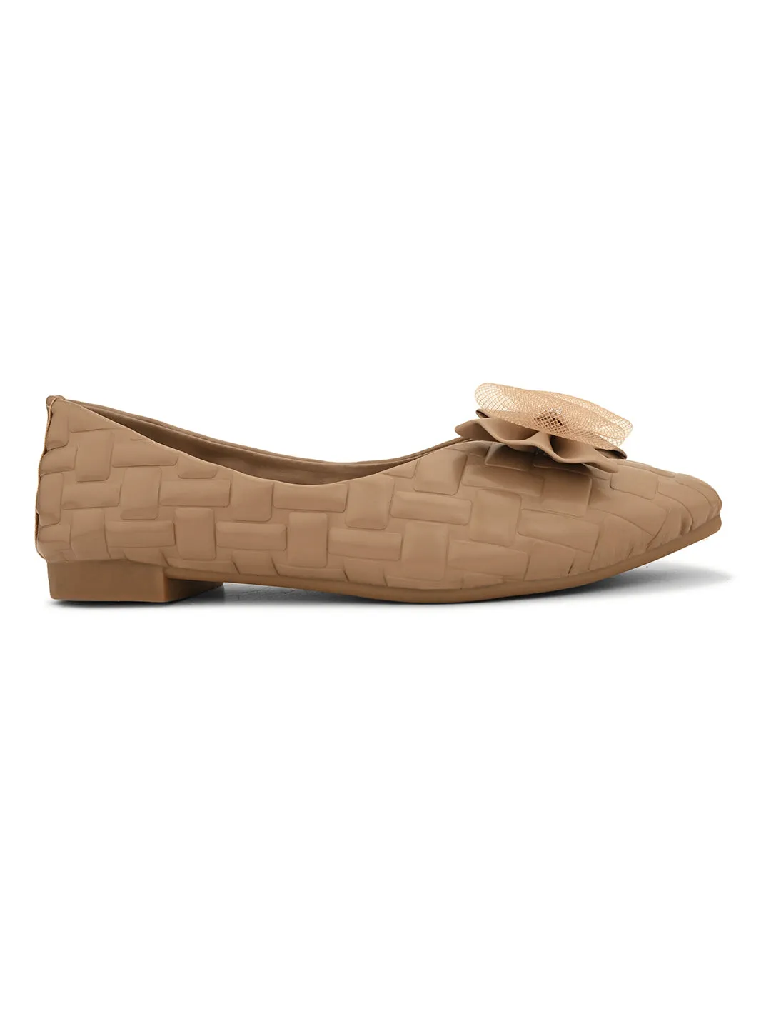 Mesh Bow with Elegant Design Textured Flats
