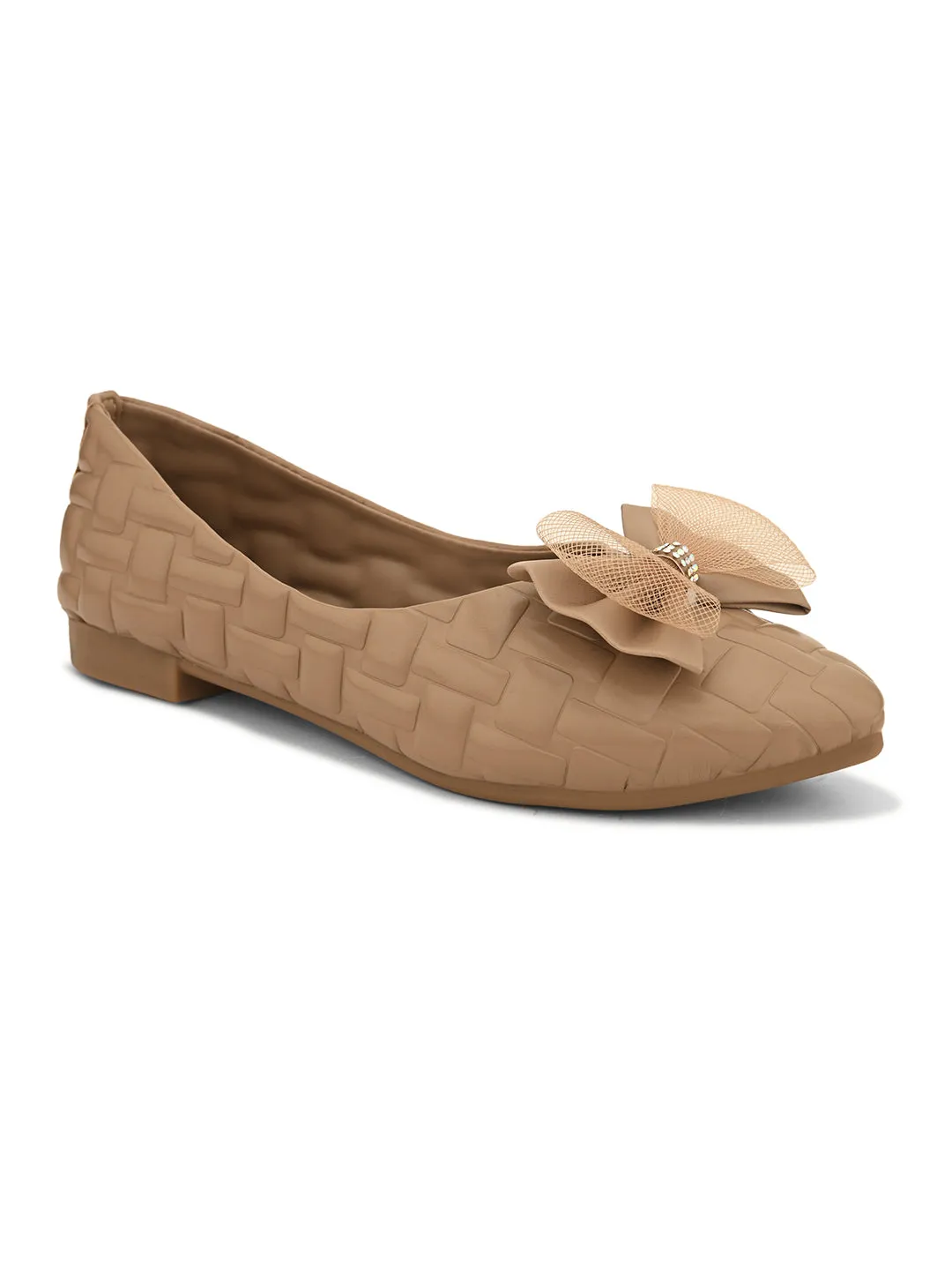 Mesh Bow with Elegant Design Textured Flats