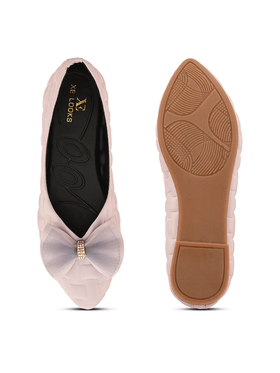 Mesh Bow with Elegant Design Textured Flats