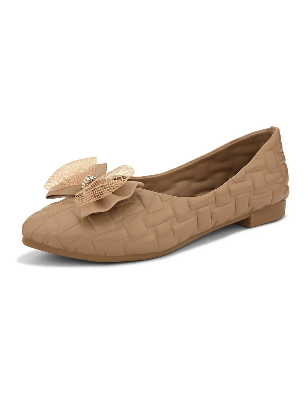 Mesh Bow with Elegant Design Textured Flats