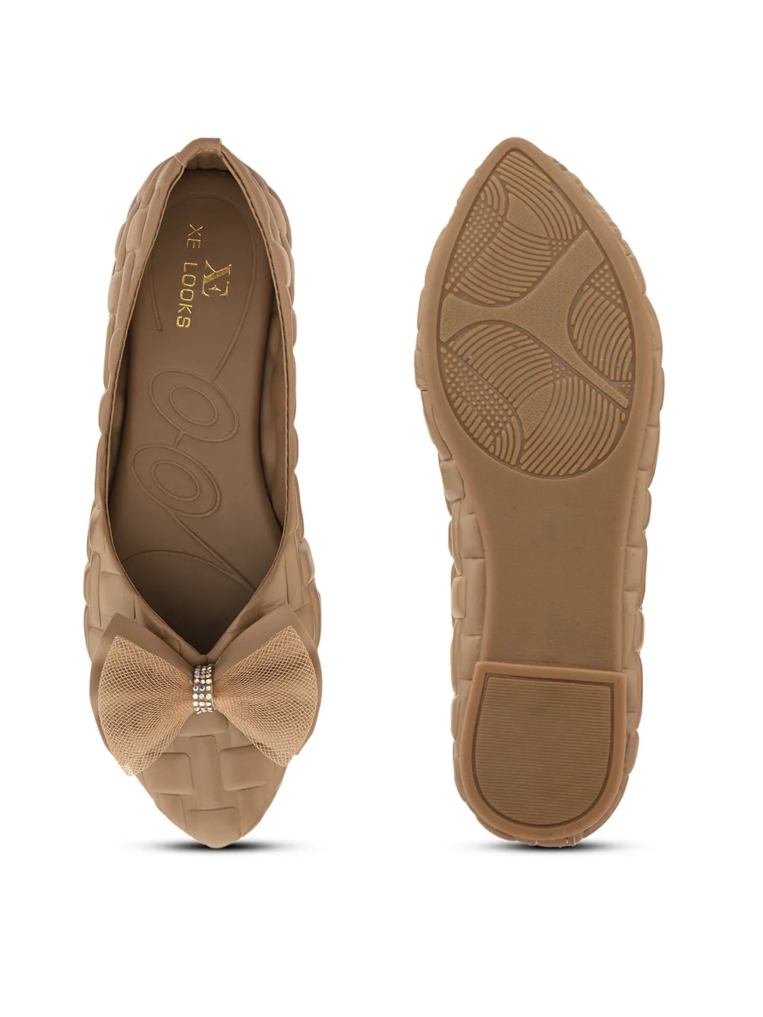 Mesh Bow with Elegant Design Textured Flats
