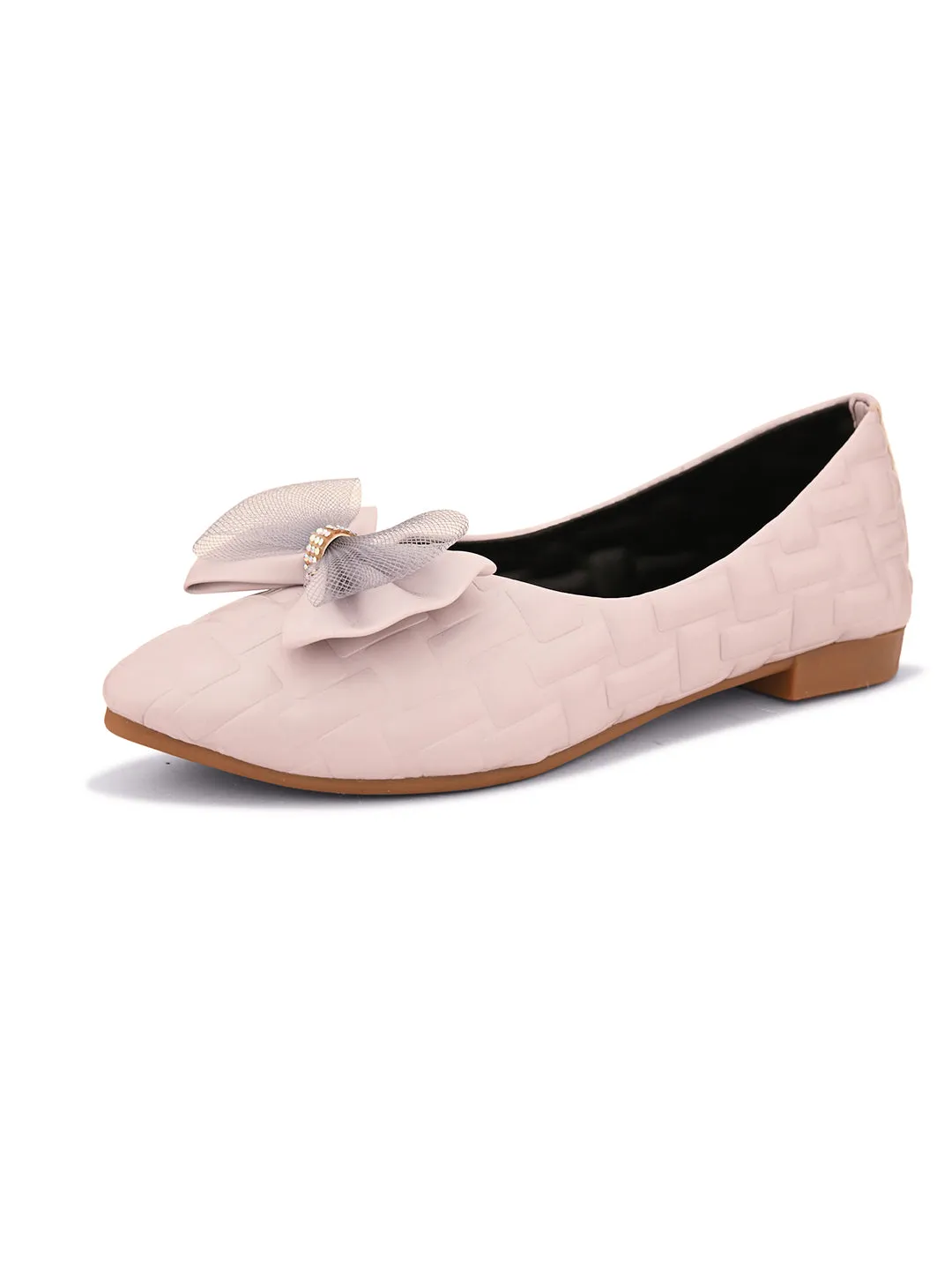 Mesh Bow with Elegant Design Textured Flats