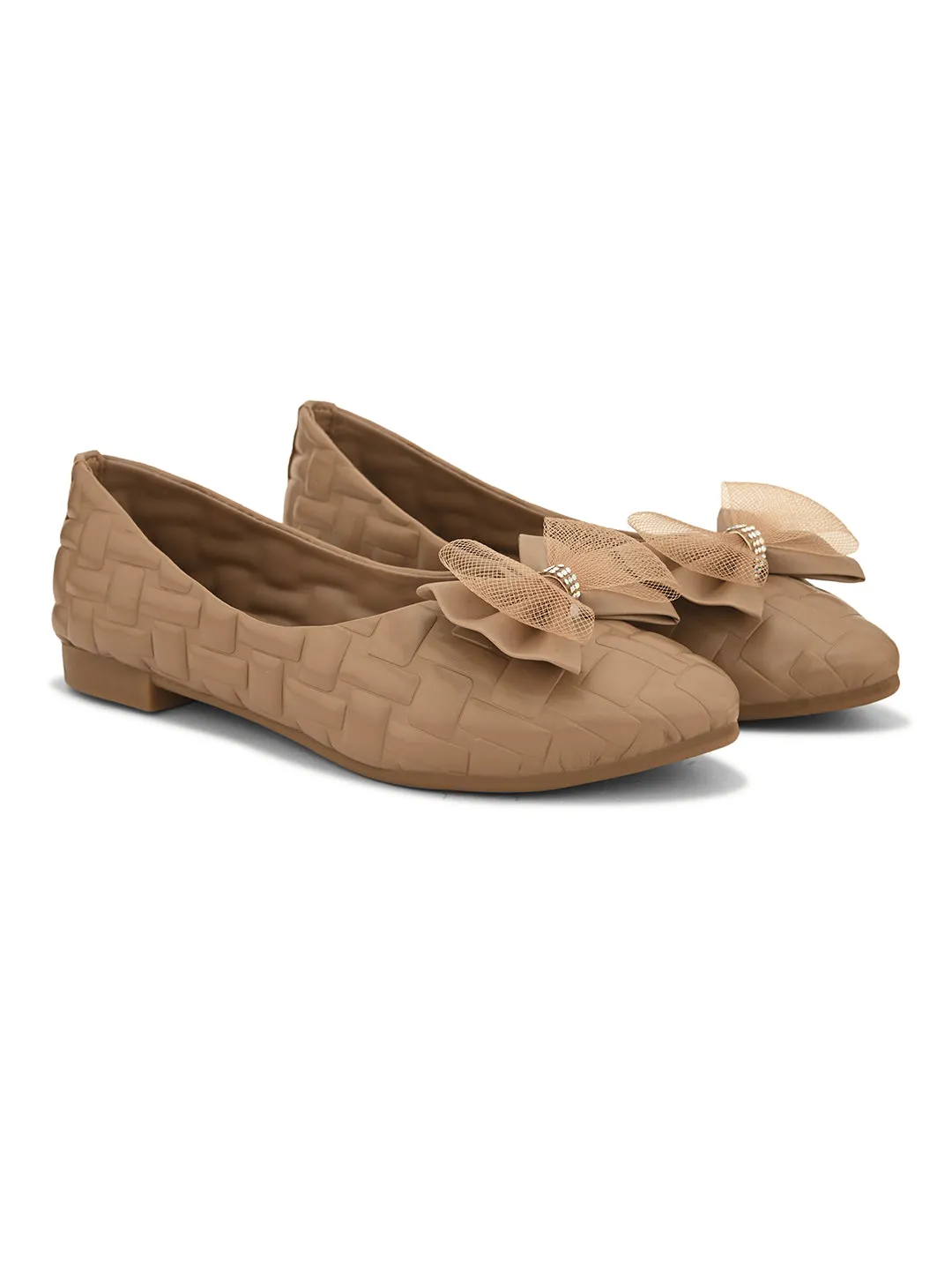 Mesh Bow with Elegant Design Textured Flats