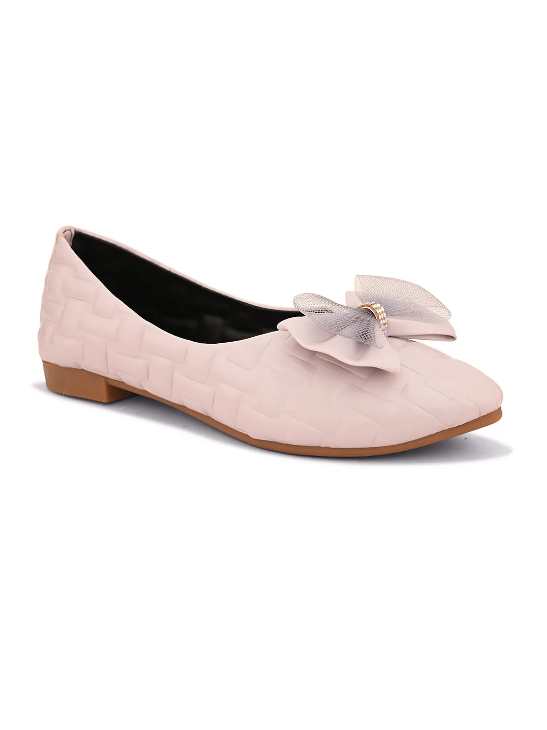 Mesh Bow with Elegant Design Textured Flats