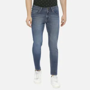 MID BLUE COTTON SLIM FIT TAPERED LENGTH CLEAN LOOK MID RISE STRETCHABLE JEANS