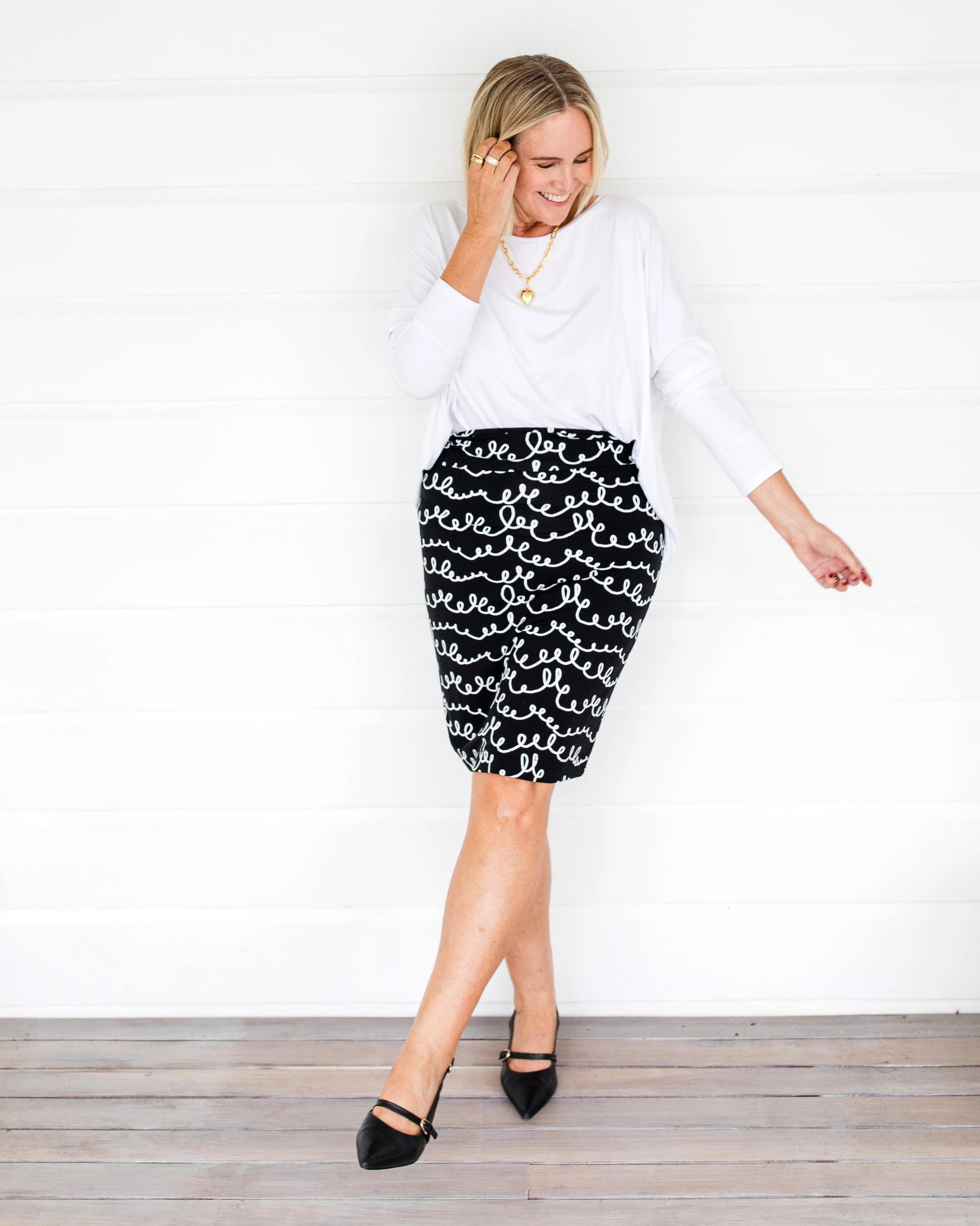 Midi Bamboo Whitney Tube Skirt - Squiggle Print