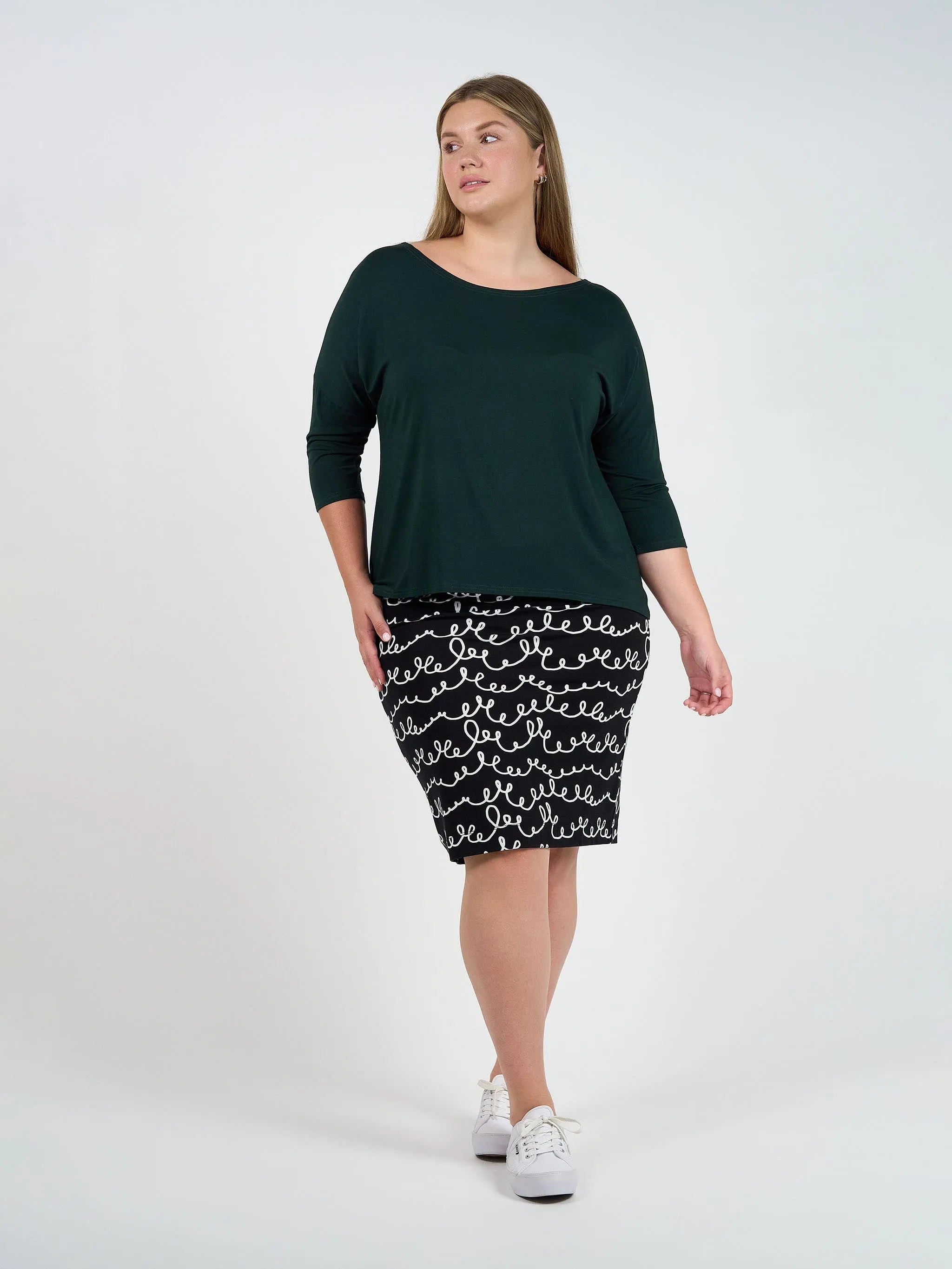 Midi Bamboo Whitney Tube Skirt - Squiggle Print