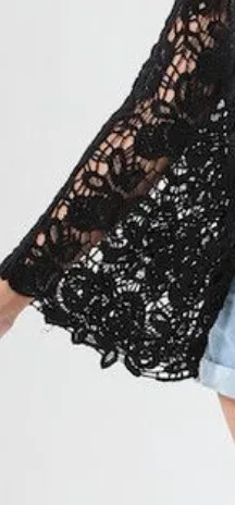 Midnight Lace Knotted Cardigan - Deep Black