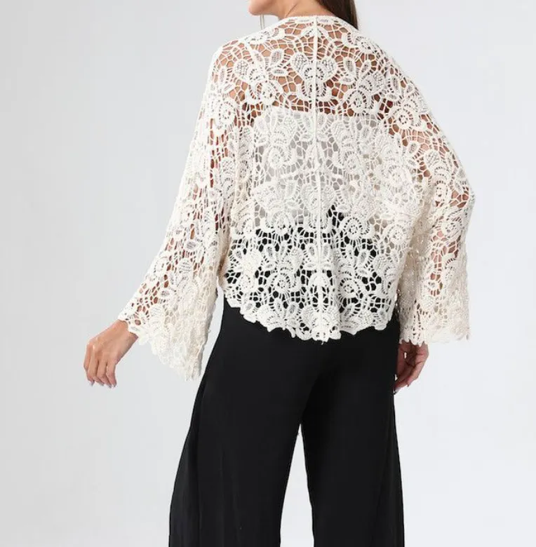 Midnight Lace Knotted Cardigan - Rich Cream.