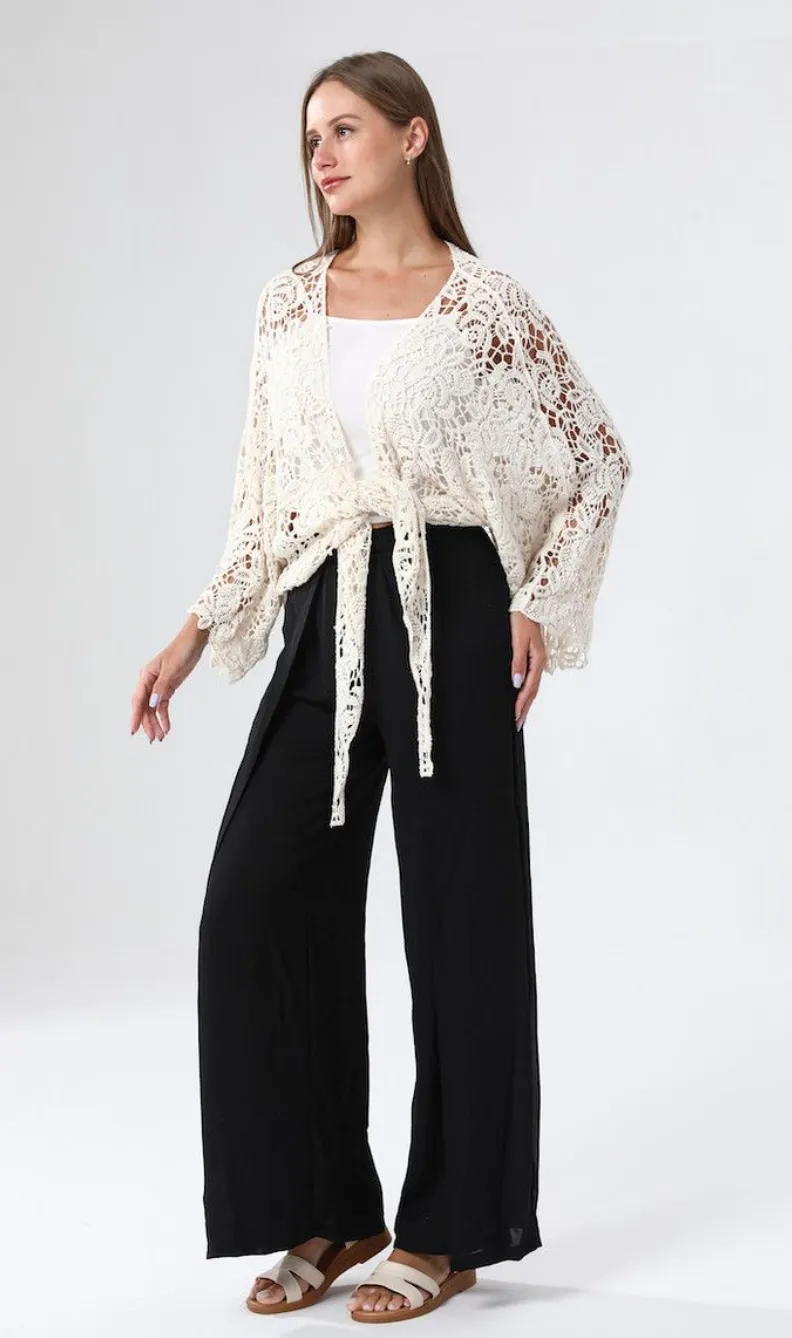 Midnight Lace Knotted Cardigan - Rich Cream.