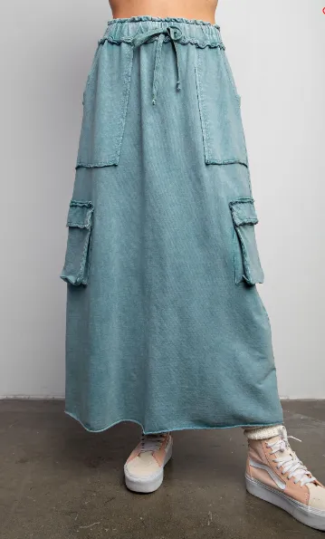 Mineral Wash Terry Knit Cargo Skirt