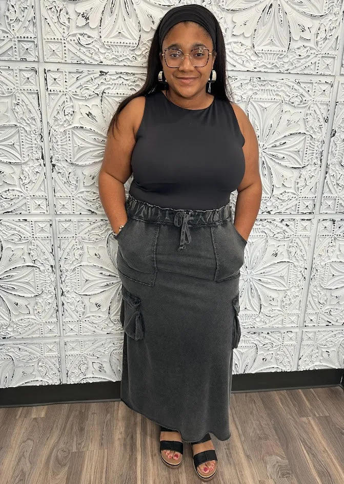 Mineral Wash Terry Knit Cargo Skirt