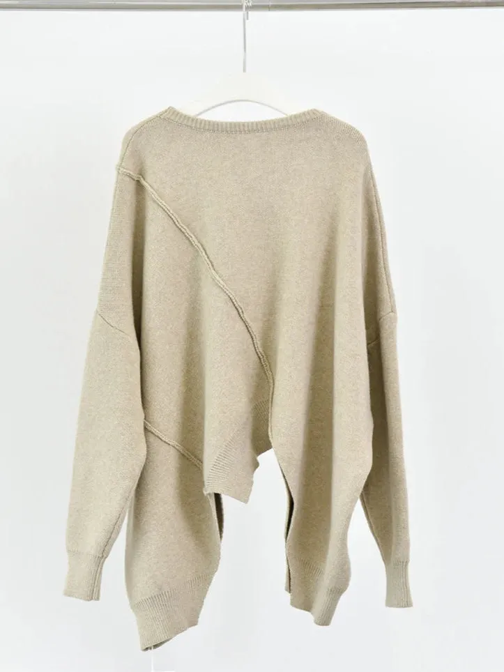 Minimalist Asymmetric Hem Pullover with Long Sleeves – Casual Cozy Fit