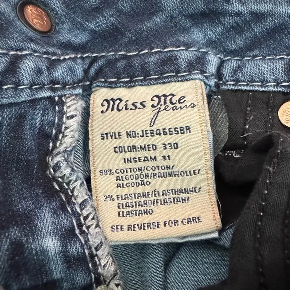 MISS ME Slim Boot Cut Embellished Distressed Denim Jeans 26 x 31