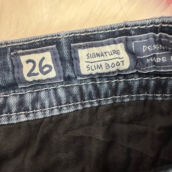 MISS ME Slim Boot Cut Embellished Distressed Denim Jeans 26 x 31