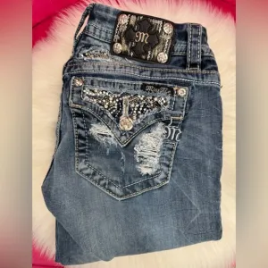 MISS ME Slim Boot Cut Embellished Distressed Denim Jeans 26 x 31