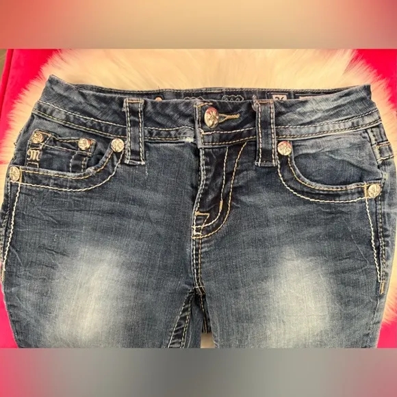 MISS ME Slim Boot Cut Embellished Distressed Denim Jeans 26 x 31