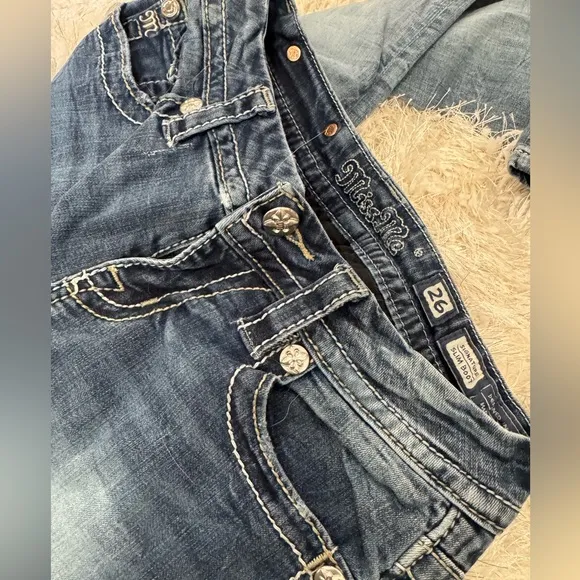 MISS ME Slim Boot Cut Embellished Distressed Denim Jeans 26 x 31