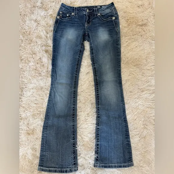 MISS ME Slim Boot Cut Embellished Distressed Denim Jeans 26 x 31
