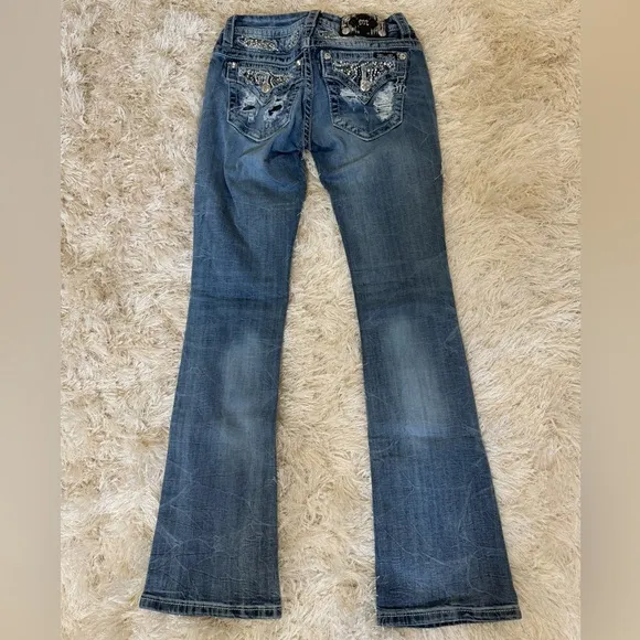 MISS ME Slim Boot Cut Embellished Distressed Denim Jeans 26 x 31