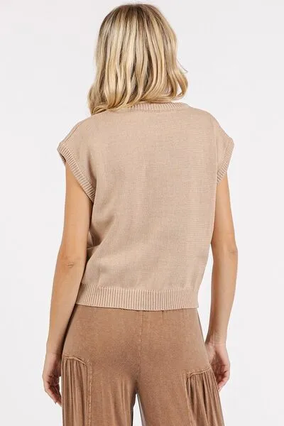 Mittoshop Contrast Letter Round Neck Cap Sleeve Knit Top