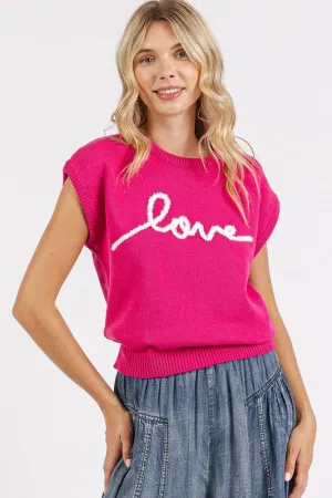 Mittoshop Contrast Letter Round Neck Cap Sleeve Knit Top
