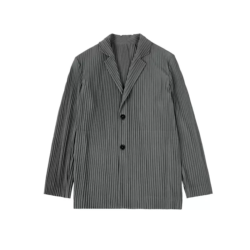 Miyake Pleated Men 2024 New Office Black Blazer Luxury High Fashion Suits Partially Lined Autumn Winter Coat