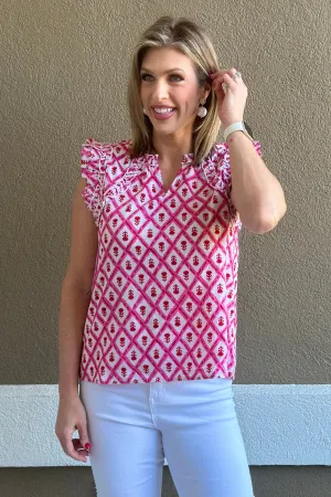 Mud Pie Beatrix Pink Flutter Sleeve Top