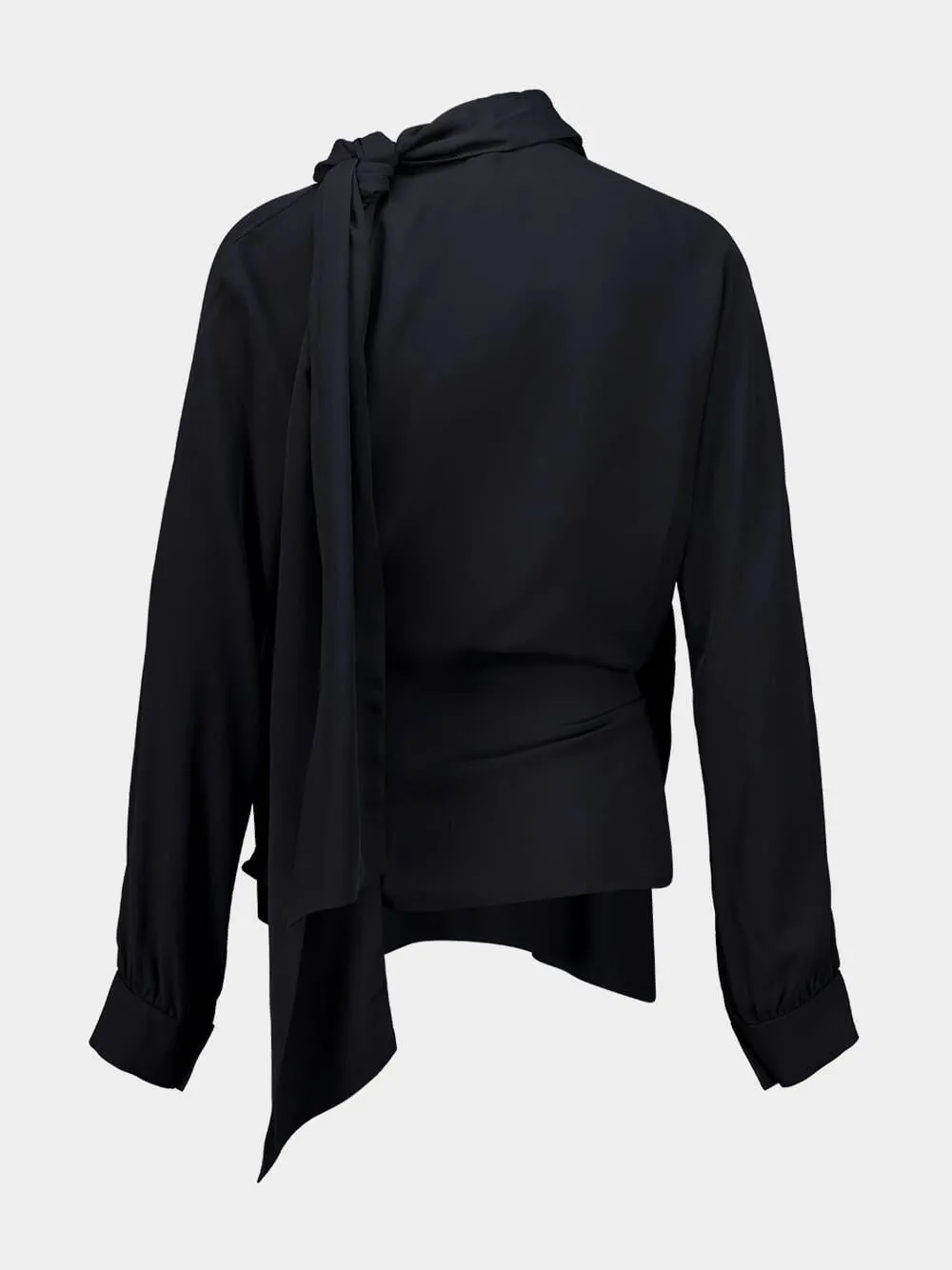 Narcissus Black Wrap Top with Collar Tie