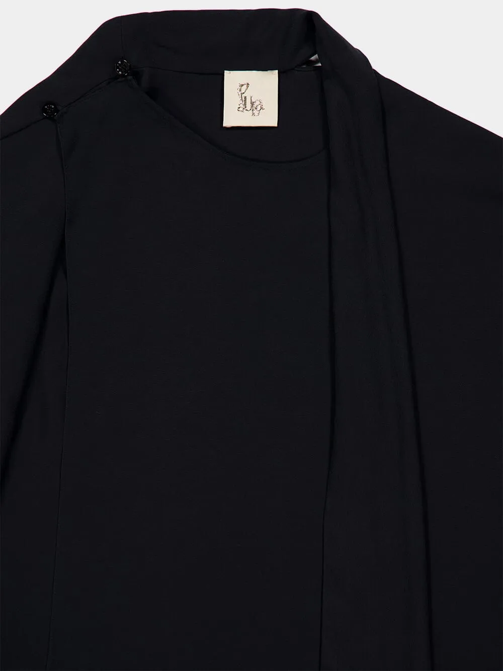 Narcissus Black Wrap Top with Collar Tie