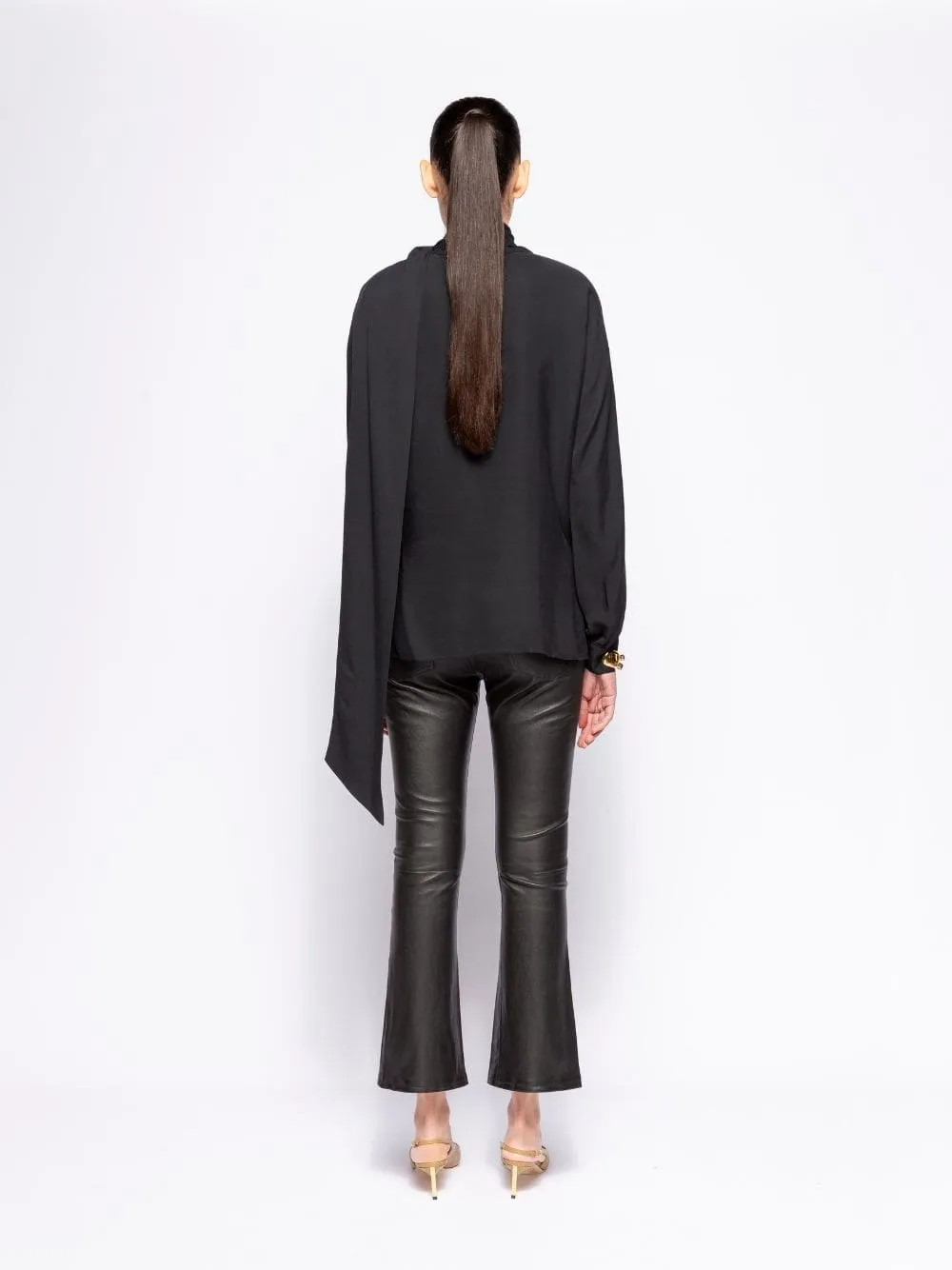 Narcissus Black Wrap Top with Collar Tie