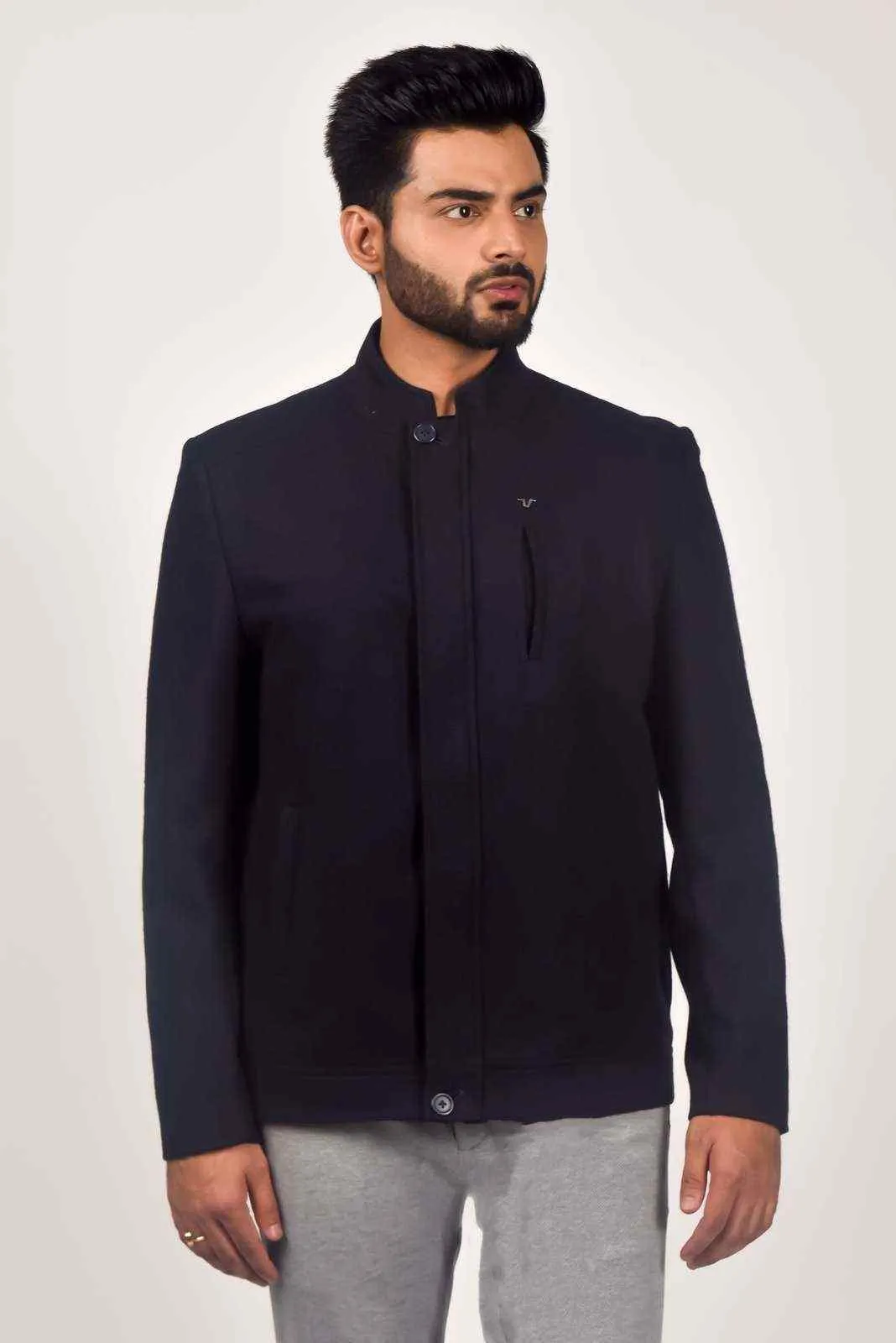 Navy Tweed Zipper Jacket