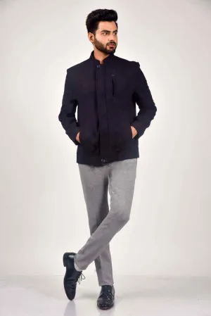 Navy Tweed Zipper Jacket