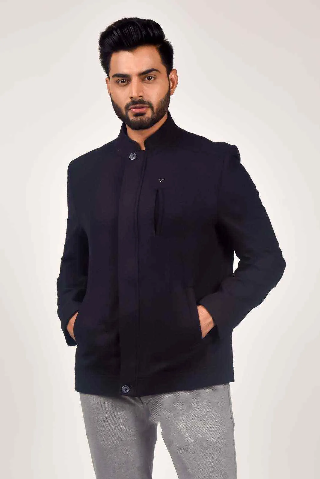 Navy Tweed Zipper Jacket